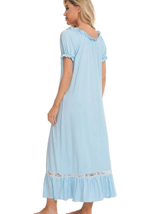 Lace Detail Short Sleeve Lounge Dress - MimiStylez