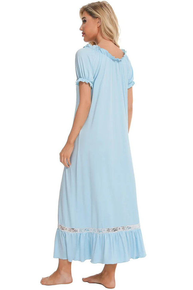 Lace Detail Short Sleeve Lounge Dress - MimiStylez