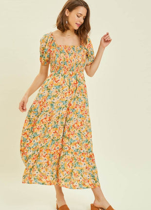 HEYSON Full Size Floral Smocked Tiered Midi Dress - MimiStylez