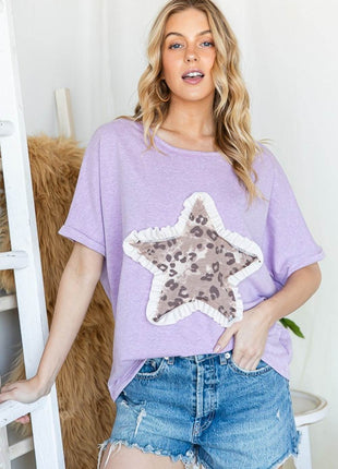 HOPELY Leopard Star Patch Short Sleeve T-Shirt - MimiStylez