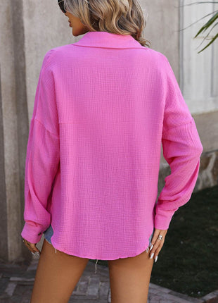 Textured Pocketed Button Up Dropped Shoulder Shirt - MimiStylez