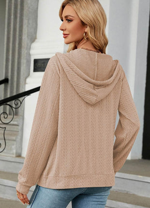 Drawstring Zip Up Long Sleeve Hoodie - MimiStylez