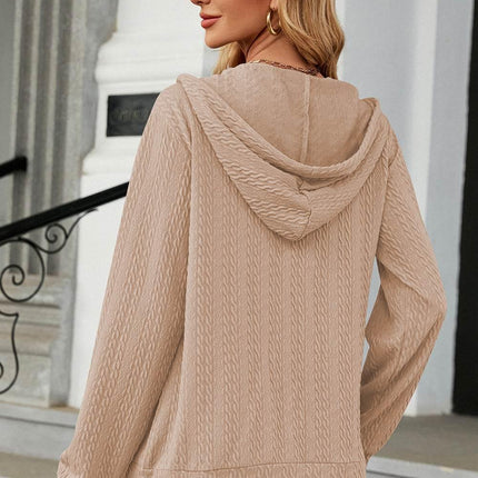 Drawstring Zip Up Long Sleeve Hoodie - MimiStylez