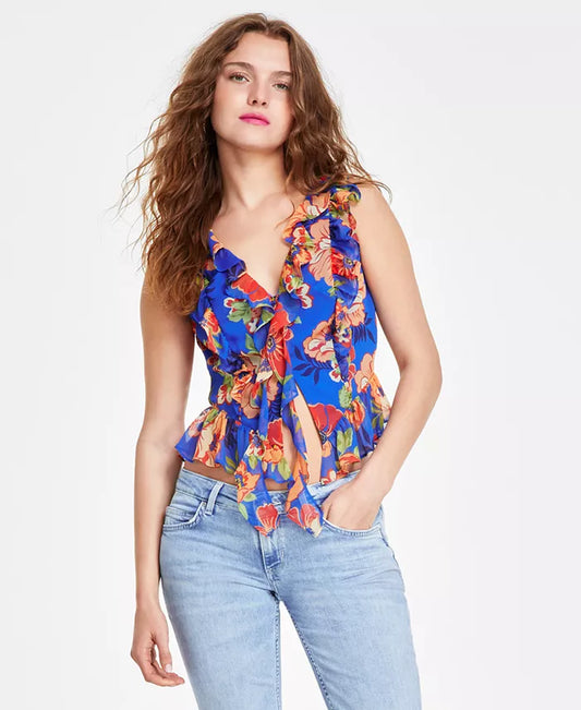 GUESS Women'S Rossella Printed Ruffled Top