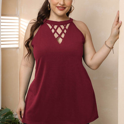 Plus Size Halter Neck Cutout Sleeveless Dress - MimiStylez