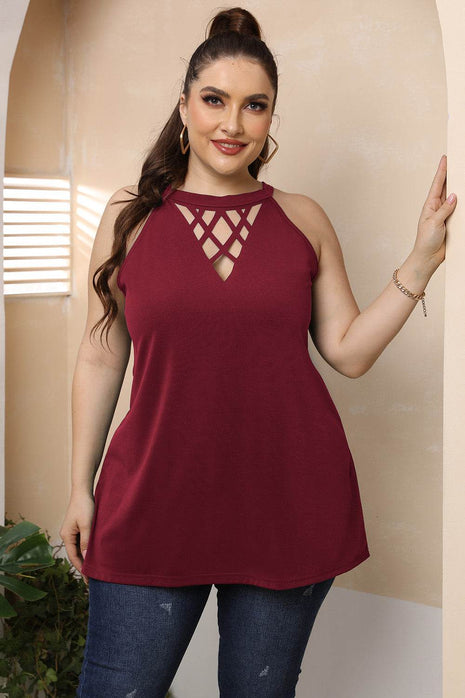 Plus Size Halter Neck Cutout Sleeveless Dress - MimiStylez