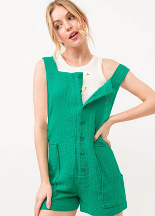 And The Why Button Up Tie Back Sleeveless Romper - MimiStylez