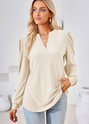 Notched Long Sleeve T-Shirt - MimiStylez