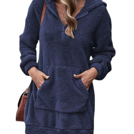 Half Zip Dropped Shoulder Oversized Hoodie - MimiStylez