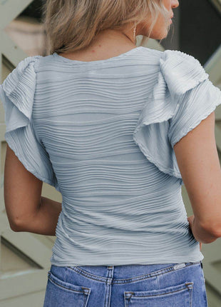 Textured Round Neck Cap Sleeve Top - MimiStylez