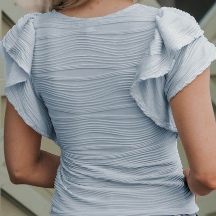 Textured Round Neck Cap Sleeve Top - MimiStylez