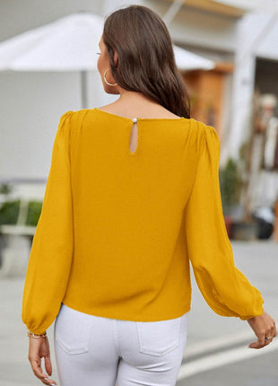 Round Neck Long Sleeve Blouse - MimiStylez