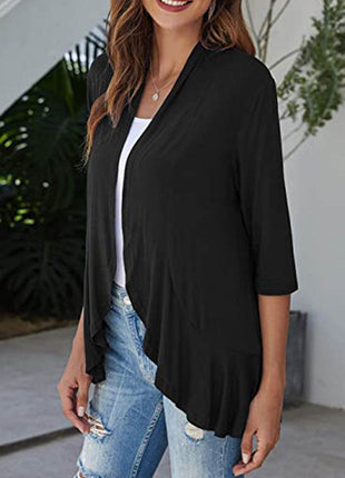 Open Front Three-Quarter Sleeve Cardigan - MimiStylez