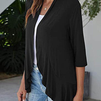 Open Front Three-Quarter Sleeve Cardigan - MimiStylez