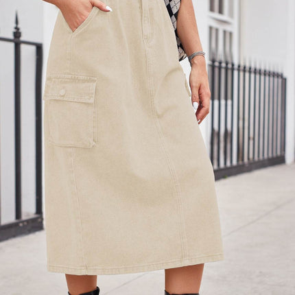 Slit Buttoned Denim Skirt with Pockets - MimiStylez