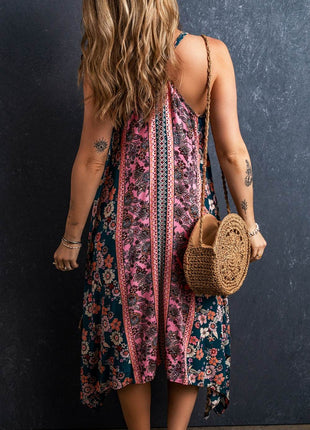 Printed V-Neck Midi Cami Dress - MimiStylez