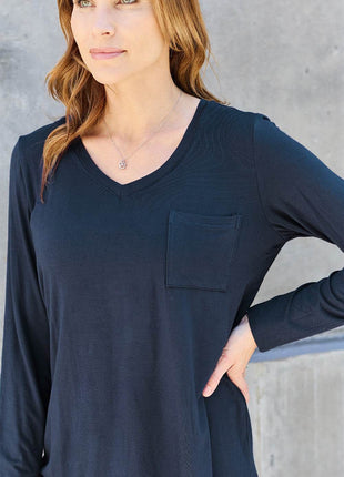 Basic Bae Full Size V-Neck Long Sleeve Top - MimiStylez