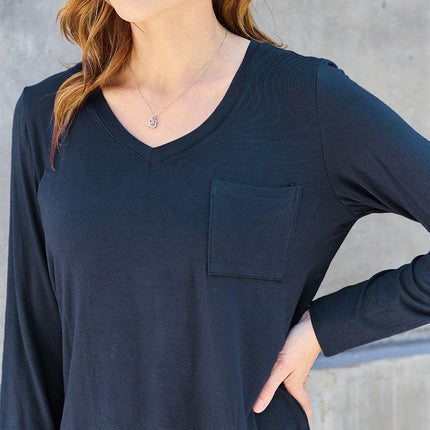 Basic Bae Full Size V-Neck Long Sleeve Top - MimiStylez