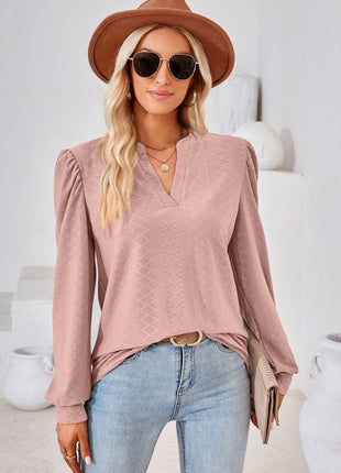 V-Neck Puff Sleeve Blouse - MimiStylez