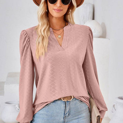 V-Neck Puff Sleeve Blouse - MimiStylez