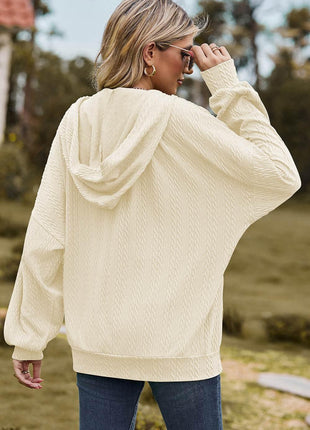 Drawstring Zip Up Dropped Shoulder Hoodie - MimiStylez