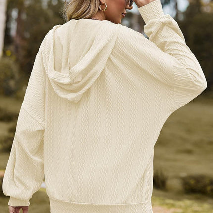 Drawstring Zip Up Dropped Shoulder Hoodie - MimiStylez
