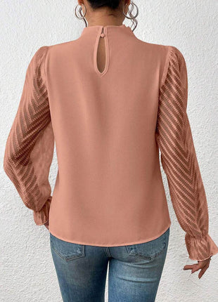 Mock Neck Flounce Sleeve Blouse - MimiStylez