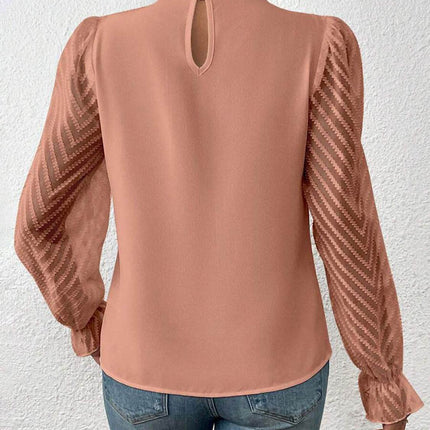 Mock Neck Flounce Sleeve Blouse - MimiStylez