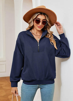 Half-Zip Dropped Shoulder Sweatshirt - MimiStylez