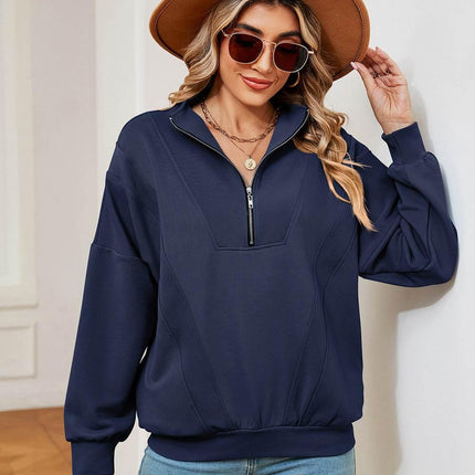 Half-Zip Dropped Shoulder Sweatshirt - MimiStylez