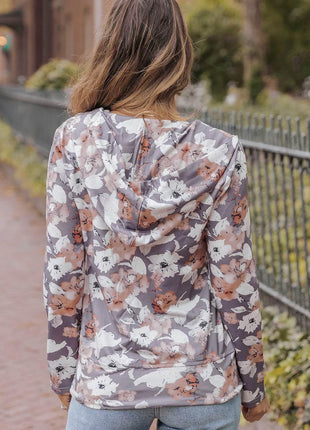 Floral Zip Up Pocketed Hoodie - MimiStylez