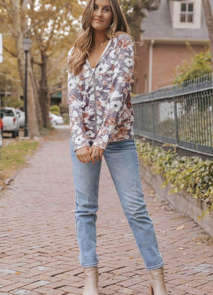 Floral Zip Up Pocketed Hoodie - MimiStylez