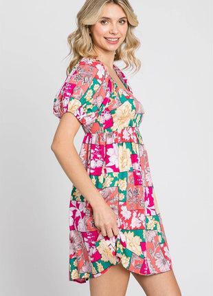 GeeGee Floral Ruff Sleeve Mini Dress - MimiStylez