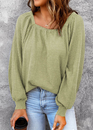 Square Neck Waffle-Knit Top - MimiStylez