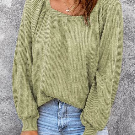 Square Neck Waffle-Knit Top - MimiStylez