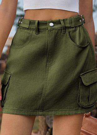 Adjustable Waist Denim Skirt with Pockets - MimiStylez