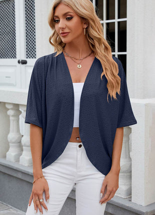 Eyelet Open Front Half Sleeve Cardigan - MimiStylez