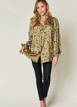 Double Take Full Size Printed Long Sleeve Blouse - MimiStylez