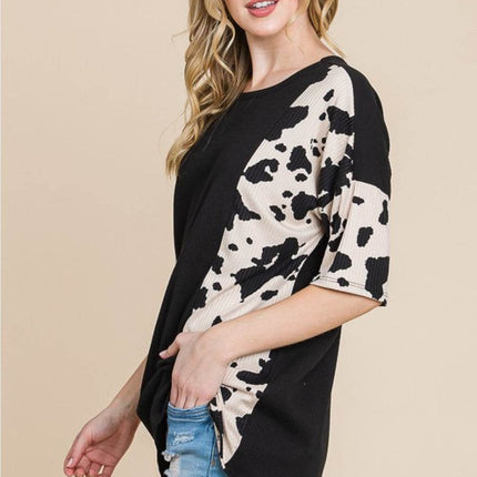BOMBOM Rodeo Love Ribbed Animal Contrast Tee - MimiStylez