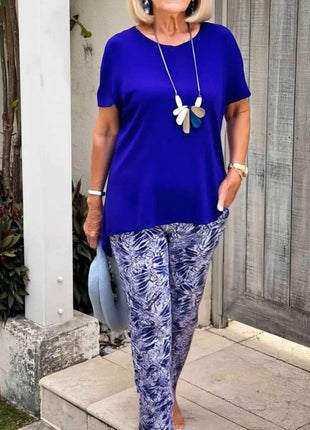 Full Size Round Neck Short Sleeve Top and Pants Set Plus Size - MimiStylez