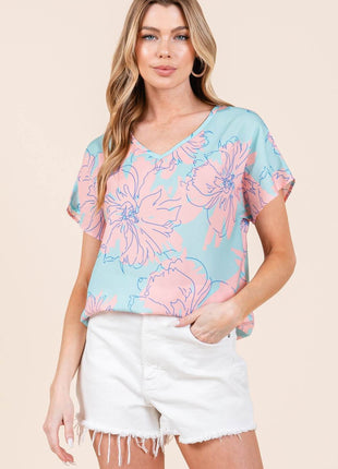 BOMBOM Floral Short Sleeve T-Shirt - MimiStylez