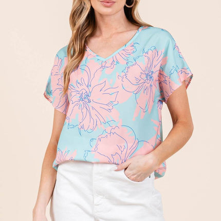 BOMBOM Floral Short Sleeve T-Shirt - MimiStylez