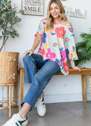 HOPELY Floral Waffle Oversize T-Shirt - MimiStylez
