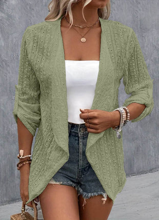 Eyelet Roll-Tab Sleeve Cardigan - MimiStylez