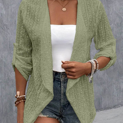 Eyelet Roll-Tab Sleeve Cardigan - MimiStylez