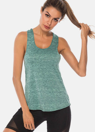 Full Size Scoop Neck Wide Strap Active Tank - MimiStylez