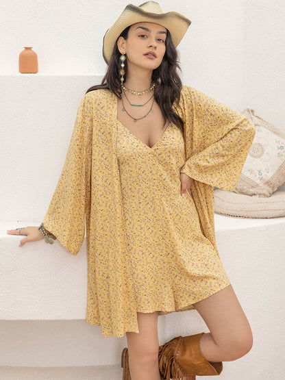 Printed Halter Neck Romper and Cover Up Set - MimiStylez