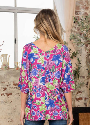 Sew In Love Full Size V-Neck Floral Half Sleeve Top - MimiStylez