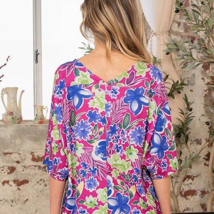 Sew In Love Full Size V-Neck Floral Half Sleeve Top - MimiStylez