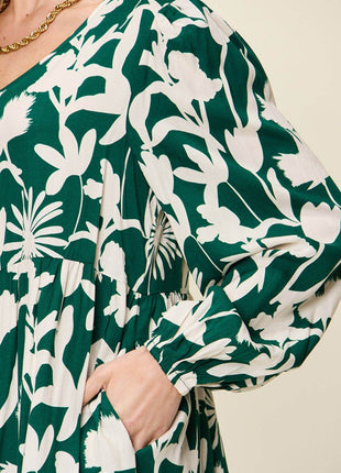 Double Take Full Size Printed Ruffle Hem Dress with Pocket - MimiStylez